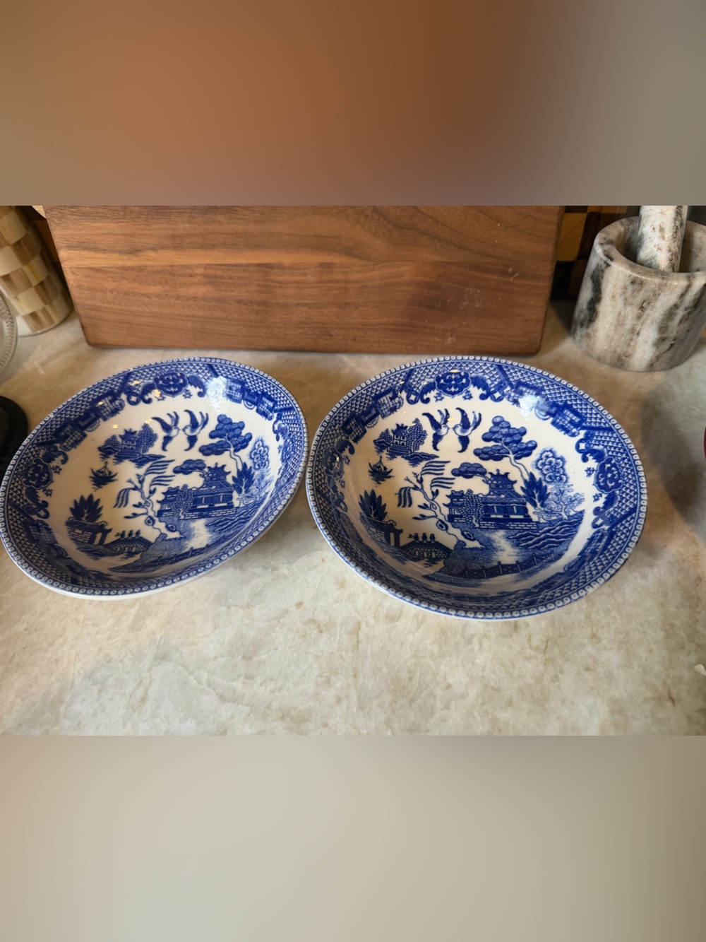 2- Vintage blue Willow ware small bowls 6”